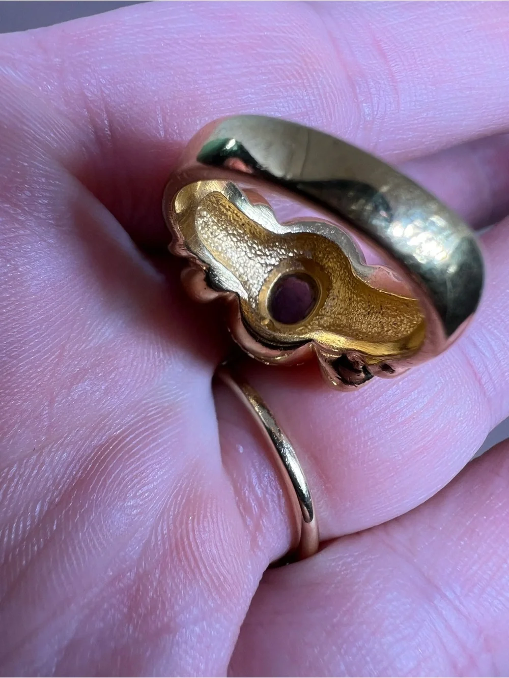 Gold-Tone Women's Ring with Purple Cabochon Stone